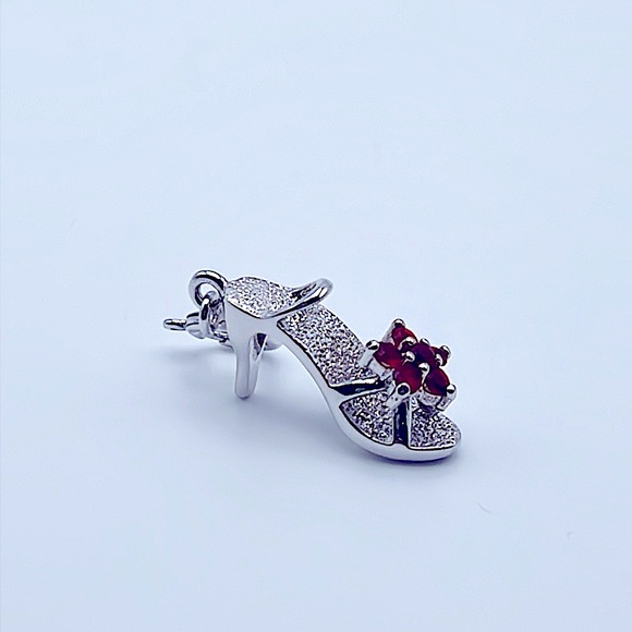 925 Sterling Silver High Heel Charm with Red Swarovski Crystals - Picture 1 of 3